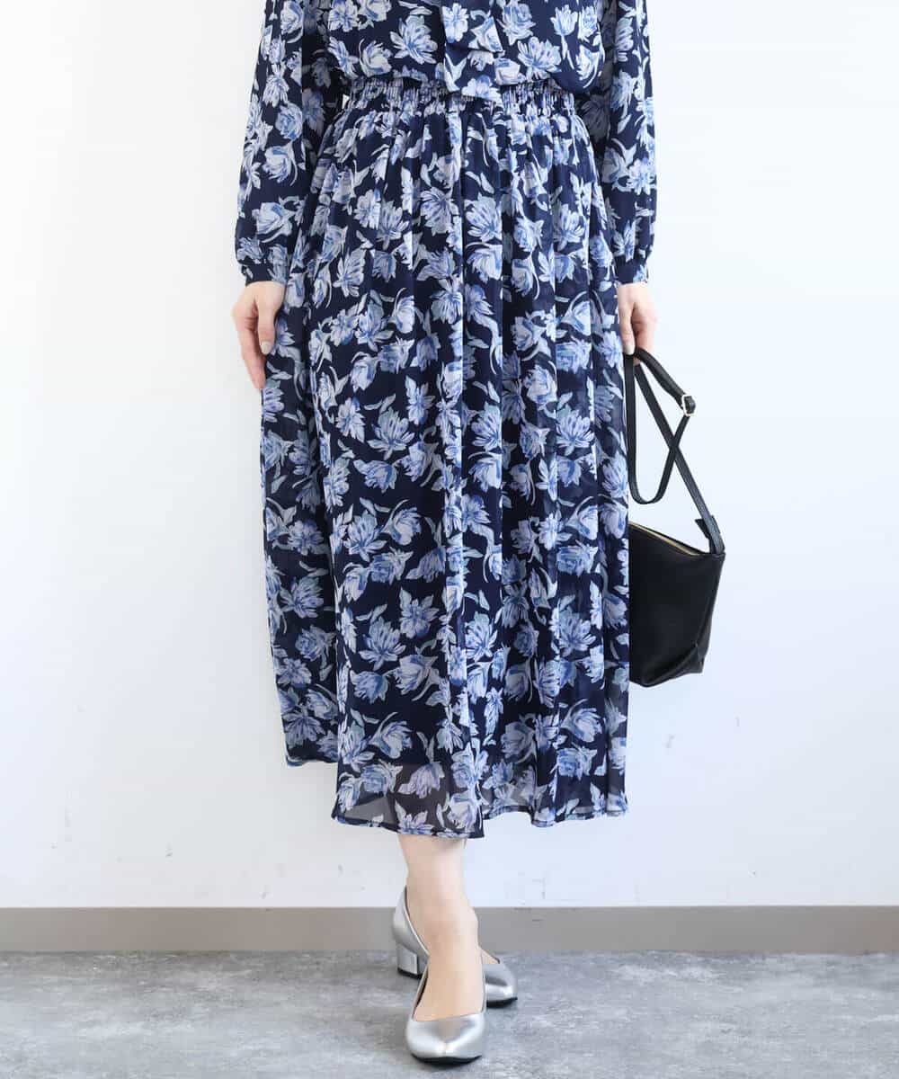 FKHGD01140 MK MICHEL KLEIN(MK ミッシェルクラン) [洗える]花柄シフォンスカート ミントブルー