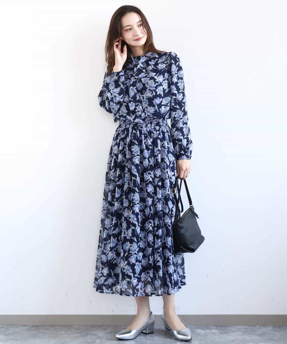 FKHGD01140 MK MICHEL KLEIN(MK ミッシェルクラン) [洗える]花柄シフォンスカート ミントブルー