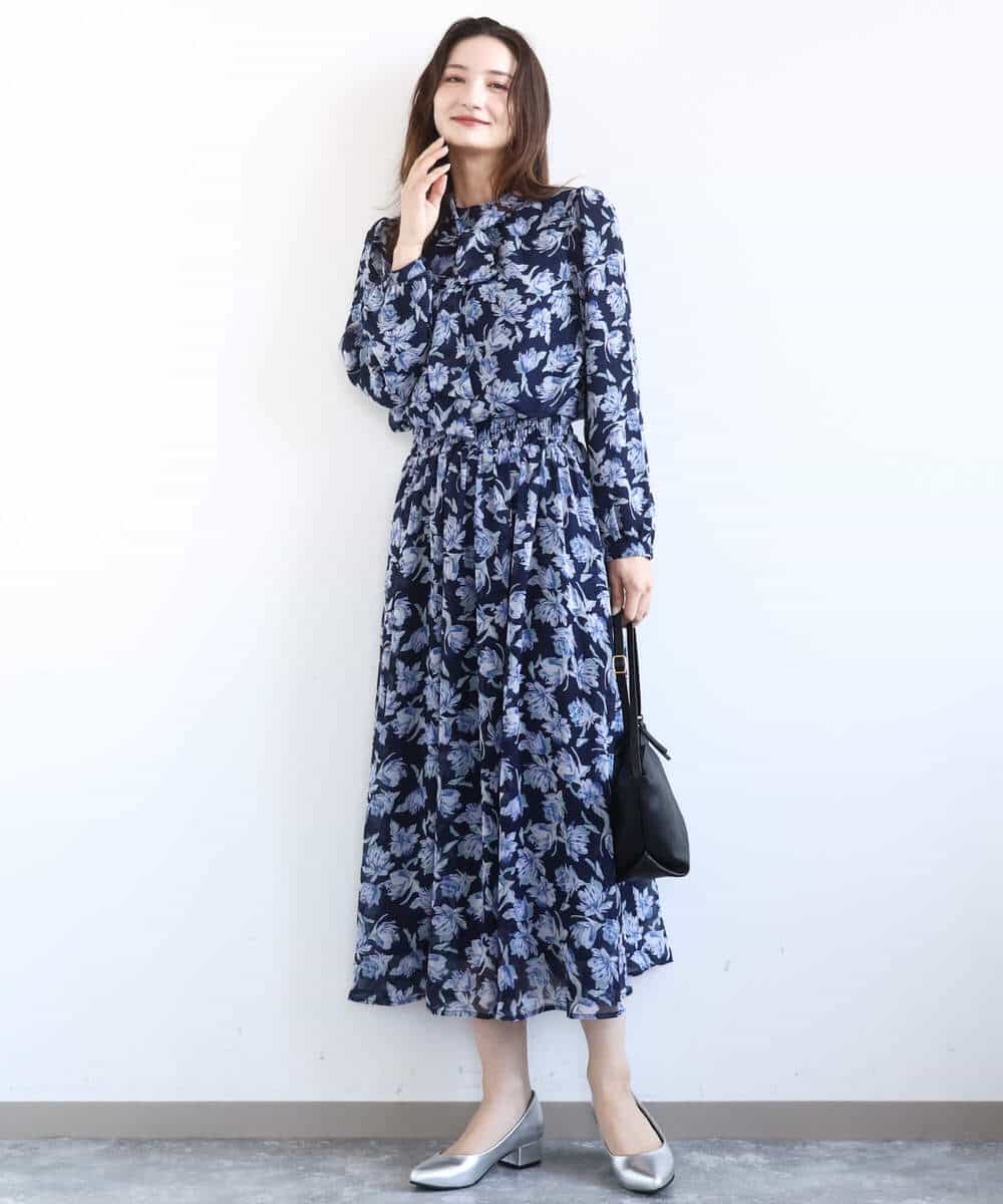 FKHGD01140 MK MICHEL KLEIN(MK ミッシェルクラン) [洗える]花柄シフォンスカート ミントブルー