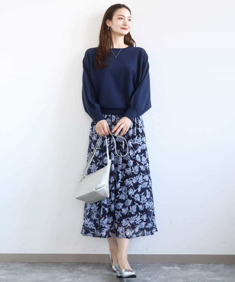 FKHGD01140 MK MICHEL KLEIN(MK ミッシェルクラン) [洗える]花柄シフォンスカート ミントブルー