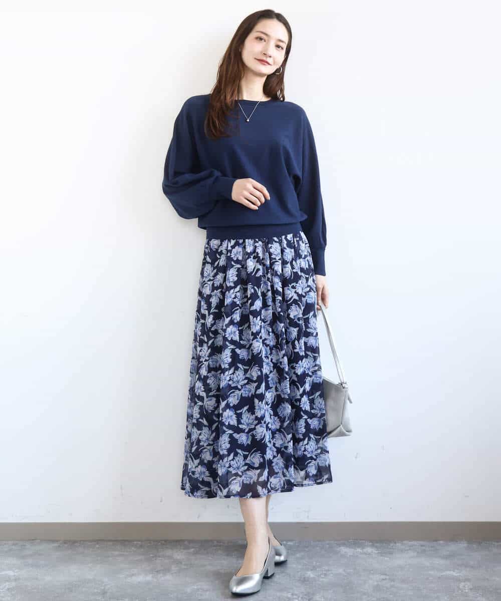 FKHGD01140 MK MICHEL KLEIN(MK ミッシェルクラン) [洗える]花柄シフォンスカート ミントブルー