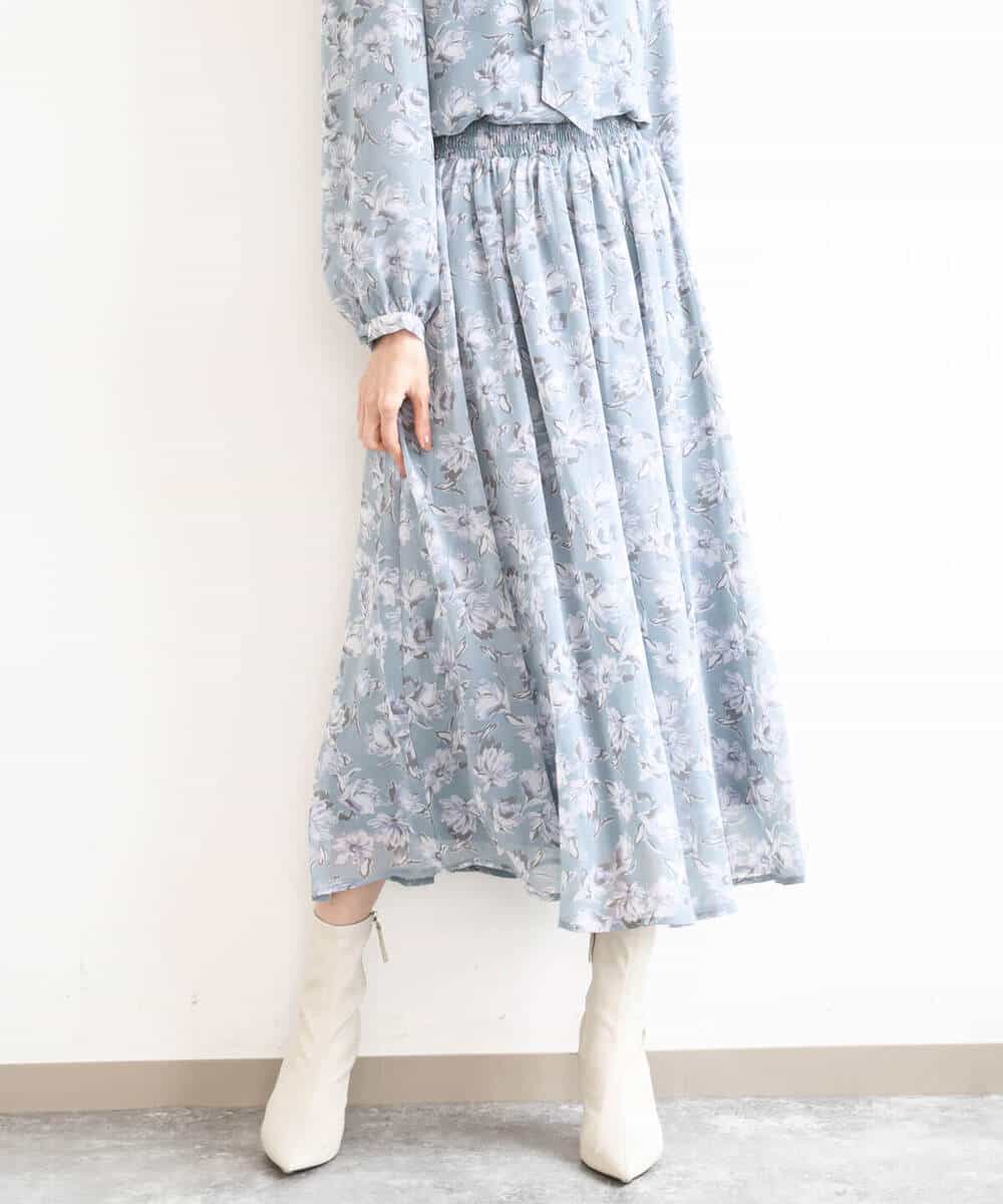FKHGD01140 MK MICHEL KLEIN(MK ミッシェルクラン) [洗える]花柄シフォンスカート ミントブルー