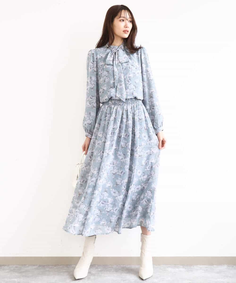 FKHGD01140 MK MICHEL KLEIN(MK ミッシェルクラン) [洗える]花柄シフォンスカート ミントブルー