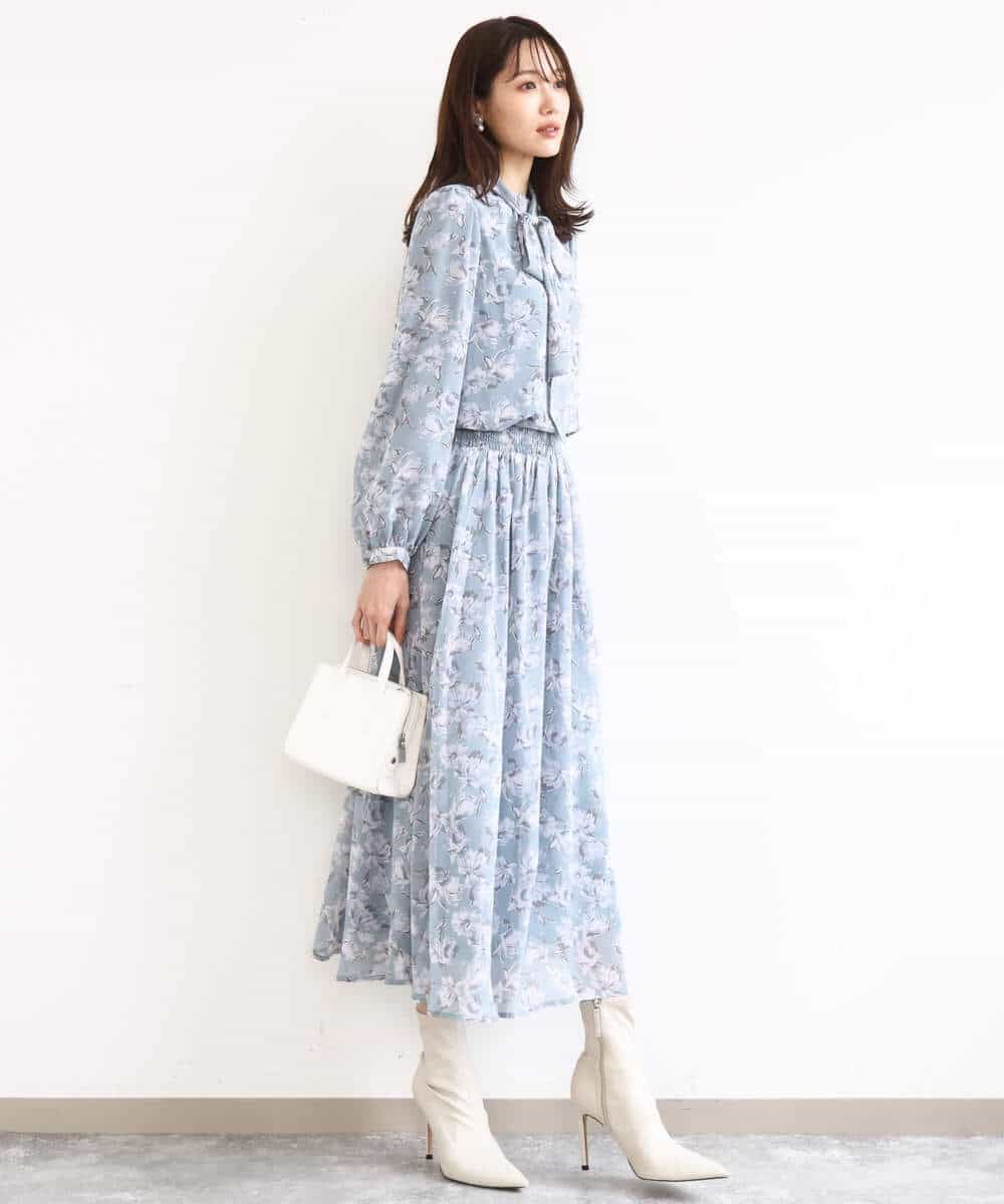 FKHGD01140 MK MICHEL KLEIN(MK ミッシェルクラン) [洗える]花柄シフォンスカート ミントブルー