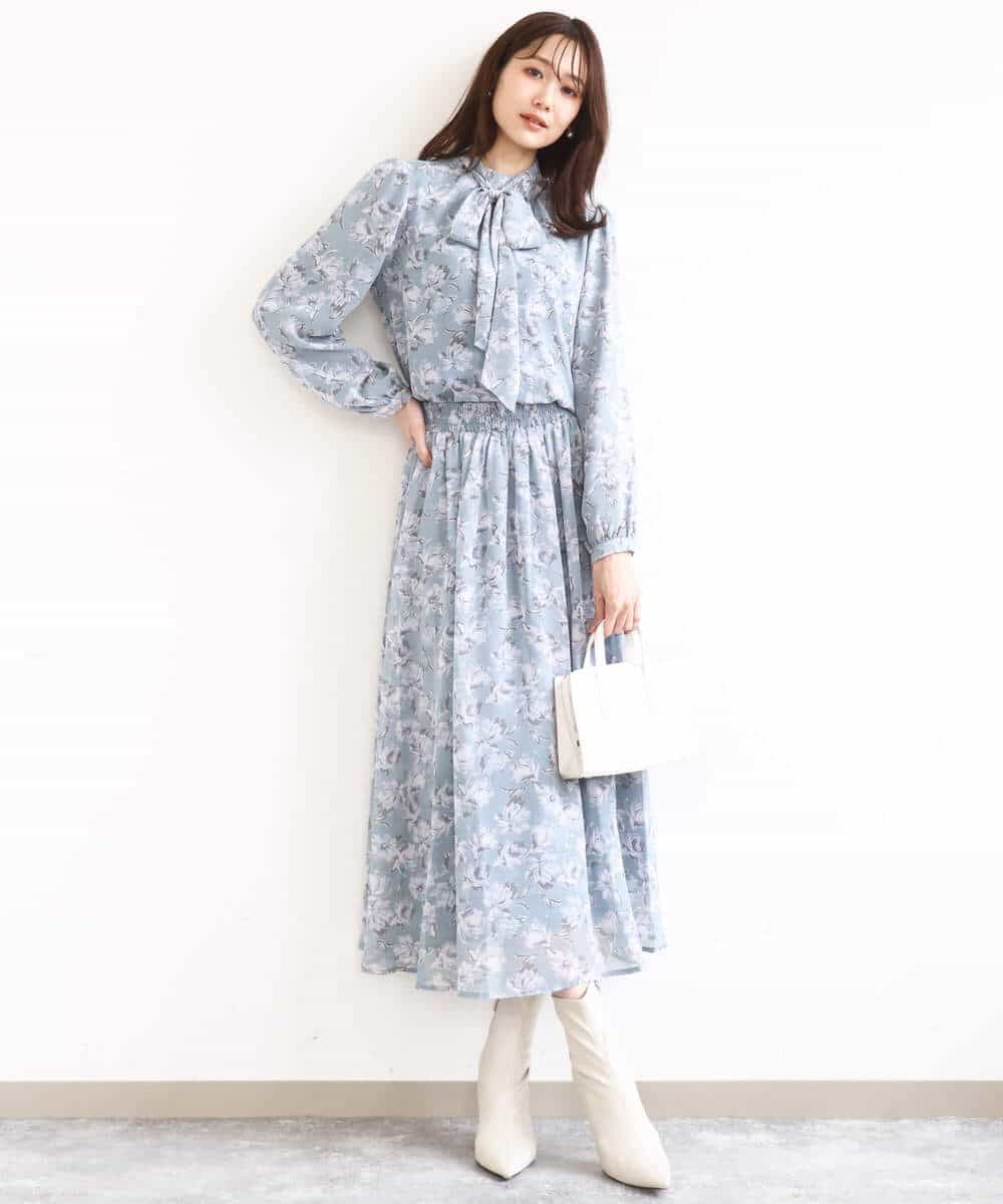 FKHGD01140 MK MICHEL KLEIN(MK ミッシェルクラン) [洗える]花柄シフォンスカート ミントブルー