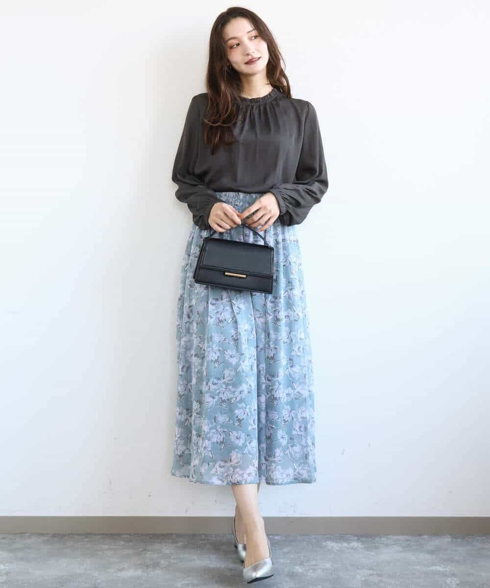 FKHGD01140 MK MICHEL KLEIN(MK ミッシェルクラン) [洗える]花柄シフォンスカート ミントブルー