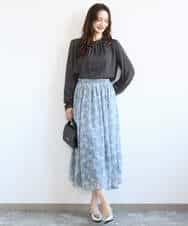 FKHGD01140 MK MICHEL KLEIN(MK ミッシェルクラン) [洗える]花柄シフォンスカート ミントブルー