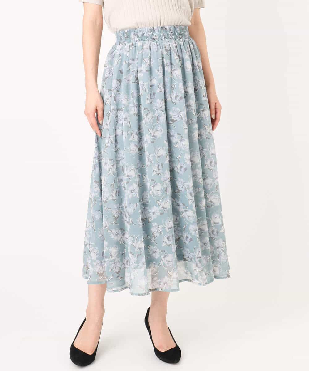 FKHGD01140 MK MICHEL KLEIN(MK ミッシェルクラン) [洗える]花柄シフォンスカート ミントブルー