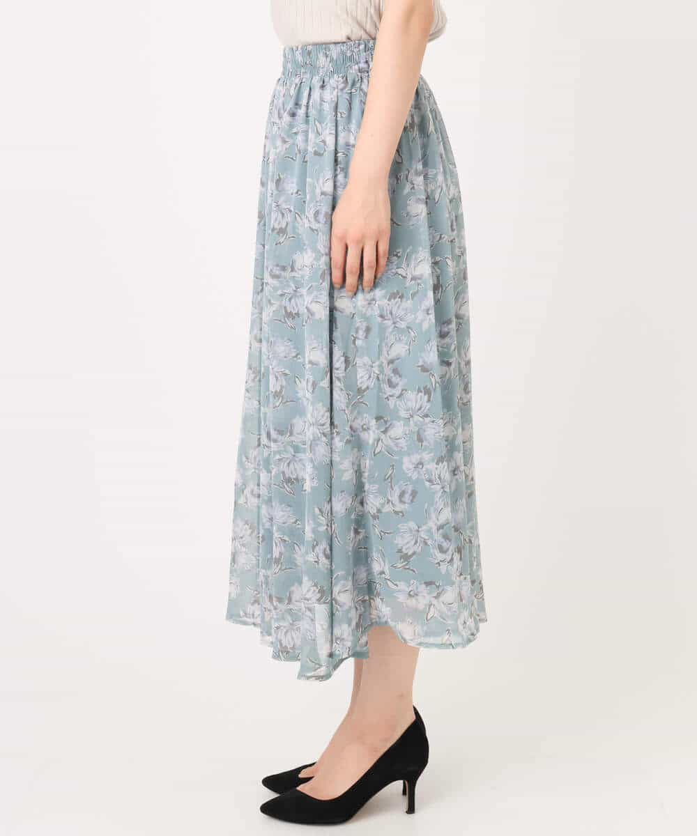 FKHGD01140 MK MICHEL KLEIN(MK ミッシェルクラン) [洗える]花柄シフォンスカート ミントブルー
