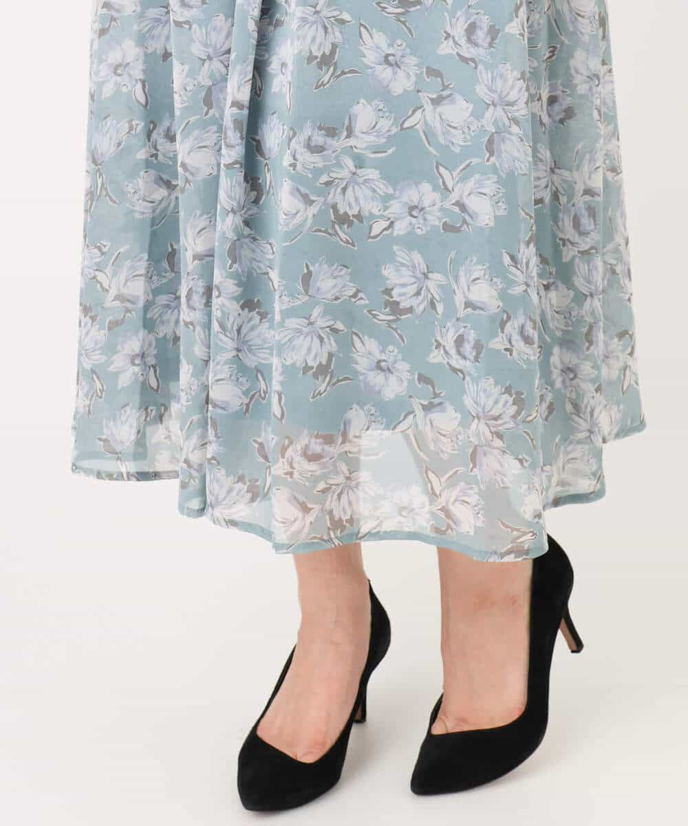 FKHGD01140 MK MICHEL KLEIN(MK ミッシェルクラン) [洗える]花柄シフォンスカート ミントブルー