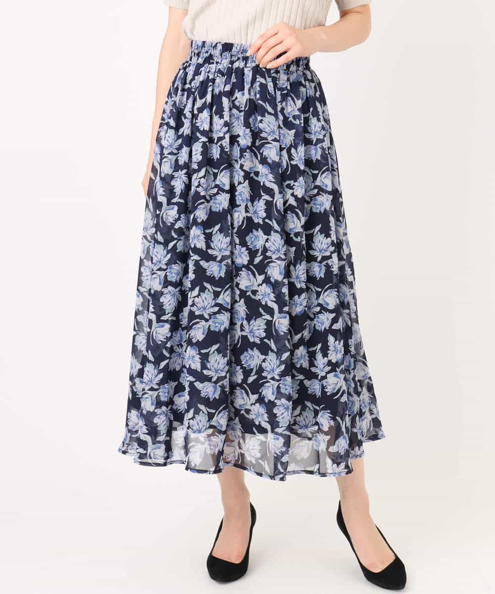 FKHGD01140 MK MICHEL KLEIN(MK ミッシェルクラン) [洗える]花柄シフォンスカート ミントブルー