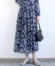 FKHGD01140 MK MICHEL KLEIN(MK ミッシェルクラン) [洗える]花柄シフォンスカート ネイビー