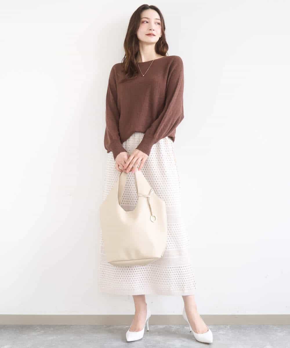FKHGD02170 MK MICHEL KLEIN(MK ミッシェルクラン) [洗える]アイレット編みクロシェ風ニットスカート ブラウン
