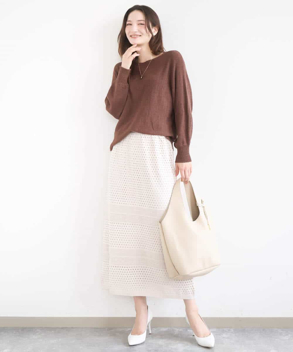 FKHGD02170 MK MICHEL KLEIN(MK ミッシェルクラン) [洗える]アイレット編みクロシェ風ニットスカート ブラウン