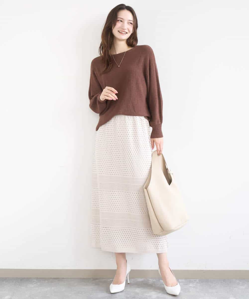 FKHGD02170 MK MICHEL KLEIN(MK ミッシェルクラン) [洗える]アイレット編みクロシェ風ニットスカート ブラウン