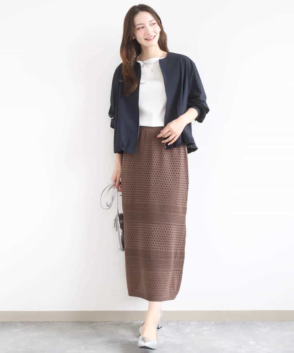 FKHGD02170 MK MICHEL KLEIN(MK ミッシェルクラン) [洗える]アイレット編みクロシェ風ニットスカート ブラウン