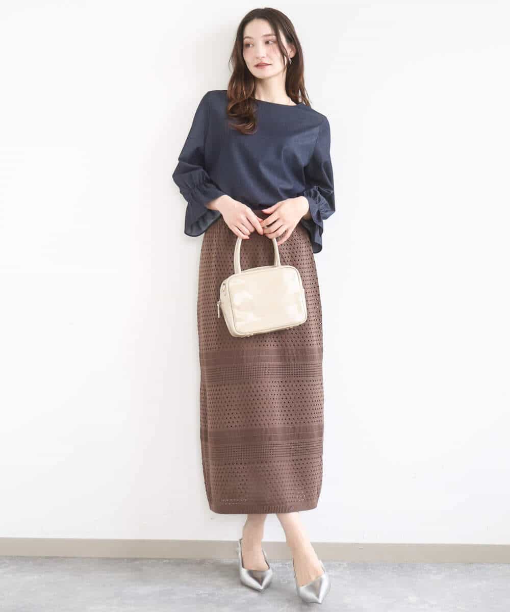 FKHGD02170 MK MICHEL KLEIN(MK ミッシェルクラン) [洗える]アイレット編みクロシェ風ニットスカート ブラウン