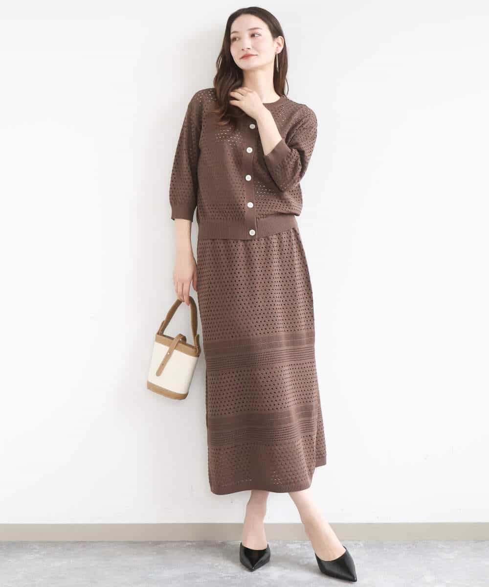 FKHGD02170 MK MICHEL KLEIN(MK ミッシェルクラン) [洗える]アイレット編みクロシェ風ニットスカート ブラウン