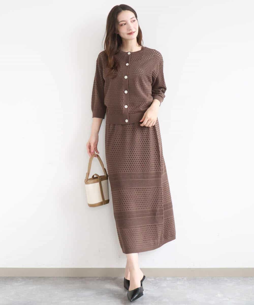 FKHGD02170 MK MICHEL KLEIN(MK ミッシェルクラン) [洗える]アイレット編みクロシェ風ニットスカート ブラウン