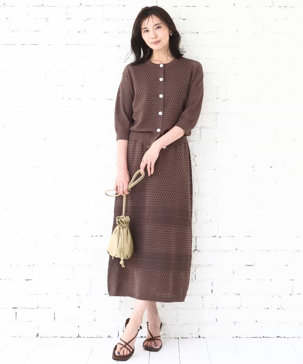 FKHGD02170 MK MICHEL KLEIN(MK ミッシェルクラン) [洗える]アイレット編みクロシェ風ニットスカート ブラウン