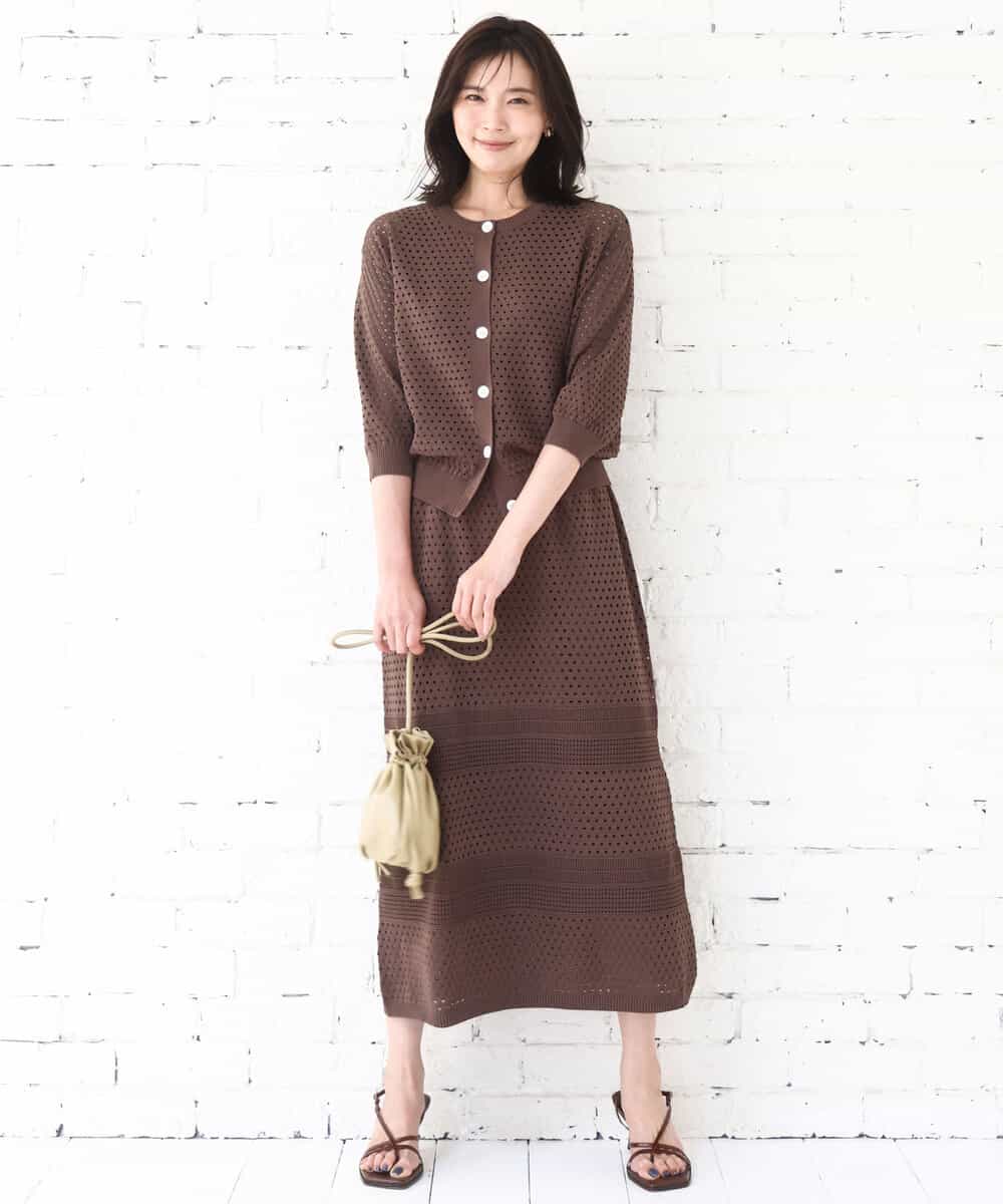 FKHGD02170 MK MICHEL KLEIN(MK ミッシェルクラン) [洗える]アイレット編みクロシェ風ニットスカート ブラウン