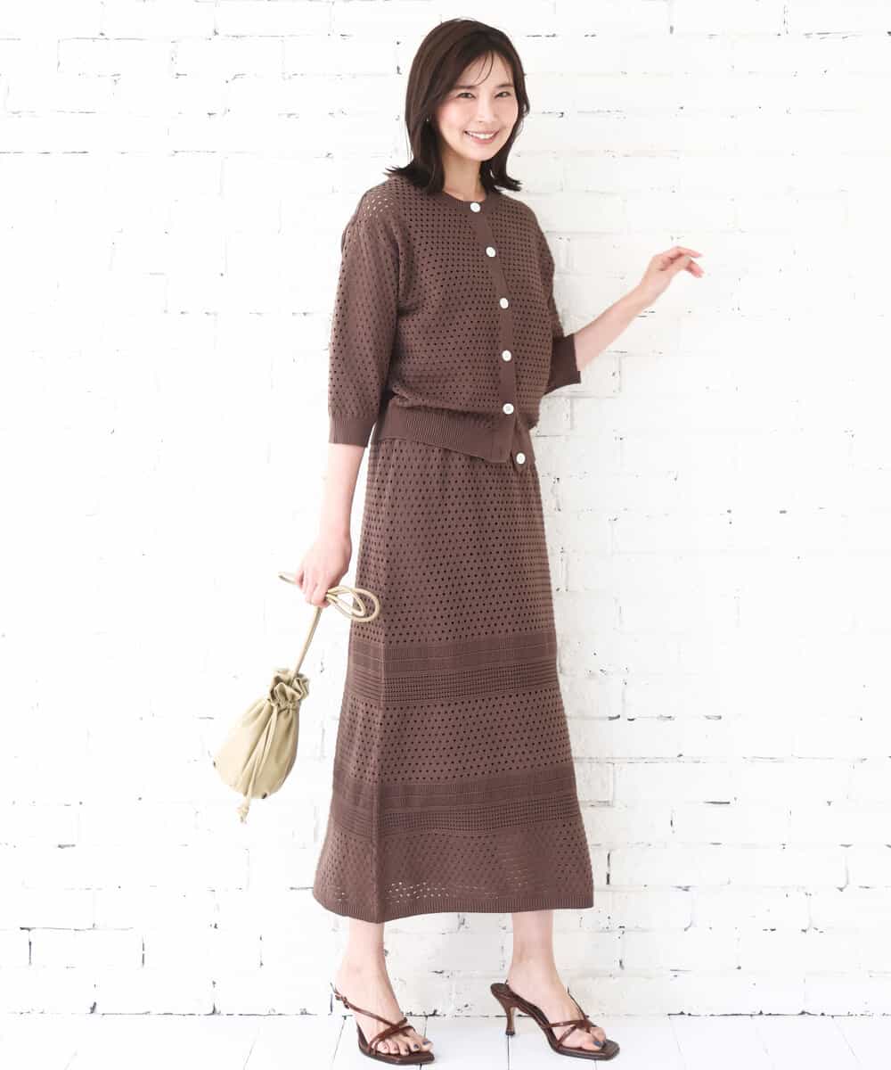 FKHGD02170 MK MICHEL KLEIN(MK ミッシェルクラン) [洗える]アイレット編みクロシェ風ニットスカート ブラウン