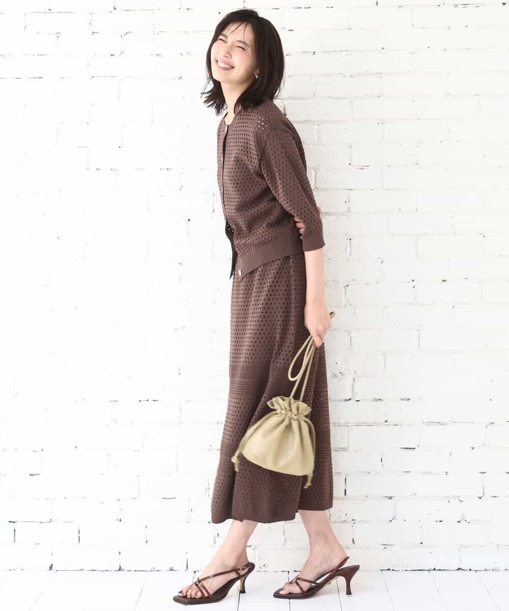 FKHGD02170 MK MICHEL KLEIN(MK ミッシェルクラン) [洗える]アイレット編みクロシェ風ニットスカート ブラウン