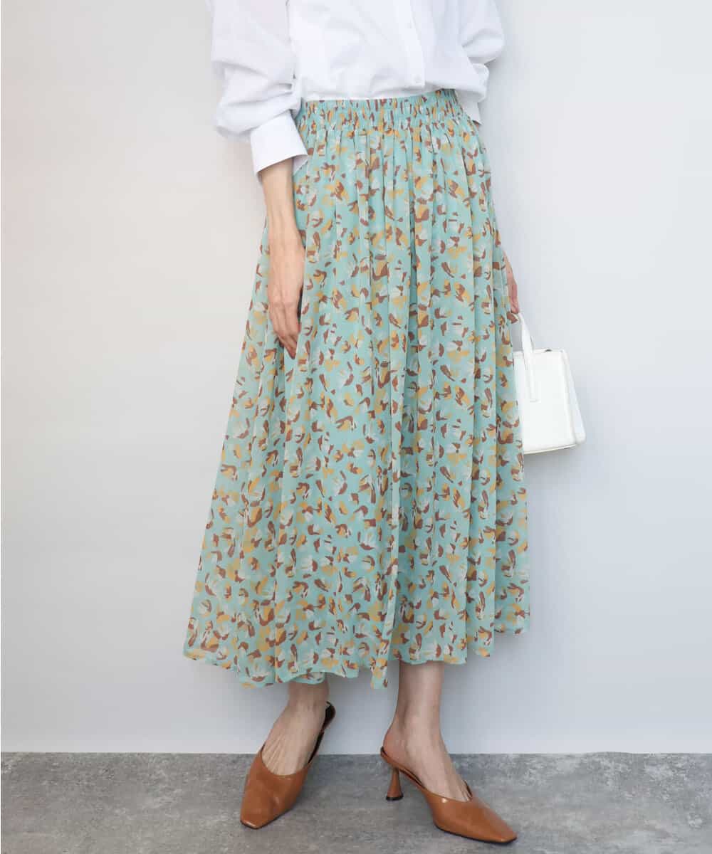 FKHGD05140 MK MICHEL KLEIN(MK ミッシェルクラン) [洗える]花柄シフォンスカート ミント