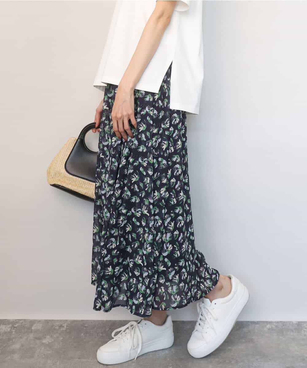 FKHGD05140 MK MICHEL KLEIN(MK ミッシェルクラン) [洗える]花柄シフォンスカート ネイビー