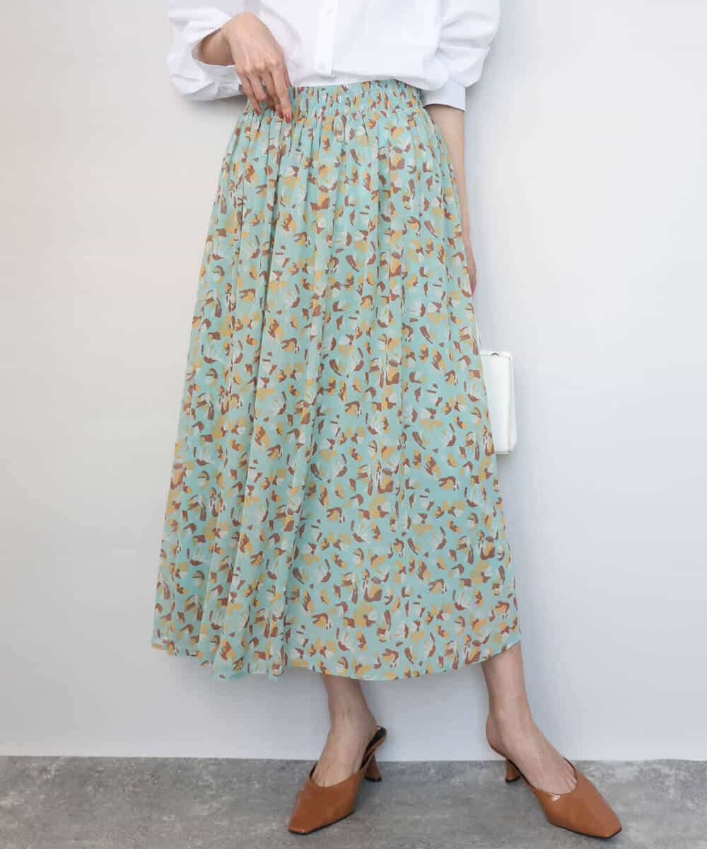 FKHGD05140 MK MICHEL KLEIN(MK ミッシェルクラン) [洗える]花柄シフォンスカート ネイビー
