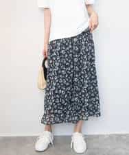 FKHGD05140 MK MICHEL KLEIN(MK ミッシェルクラン) [洗える]花柄シフォンスカート ネイビー