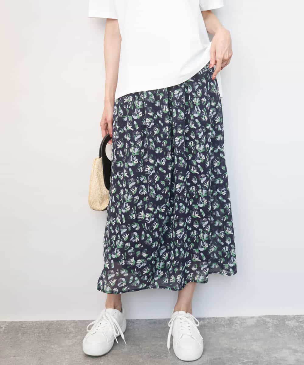 FKHGD05140 MK MICHEL KLEIN(MK ミッシェルクラン) [洗える]花柄シフォンスカート ネイビー