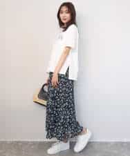 FKHGD05140 MK MICHEL KLEIN(MK ミッシェルクラン) [洗える]花柄シフォンスカート ネイビー