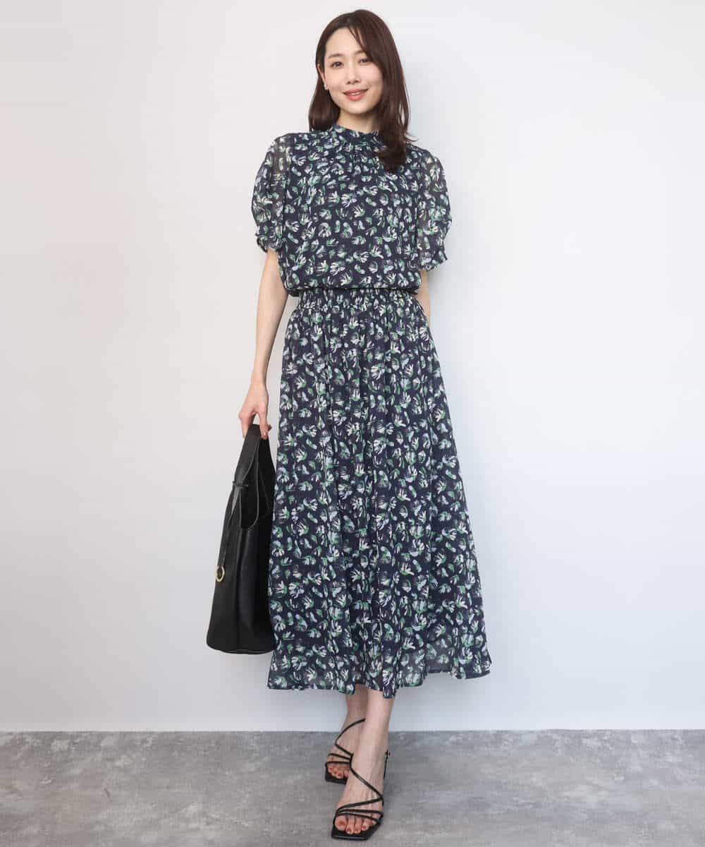 FKHGD05140 MK MICHEL KLEIN(MK ミッシェルクラン) [洗える]花柄シフォンスカート ネイビー
