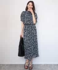 FKHGD05140 MK MICHEL KLEIN(MK ミッシェルクラン) [洗える]花柄シフォンスカート ネイビー