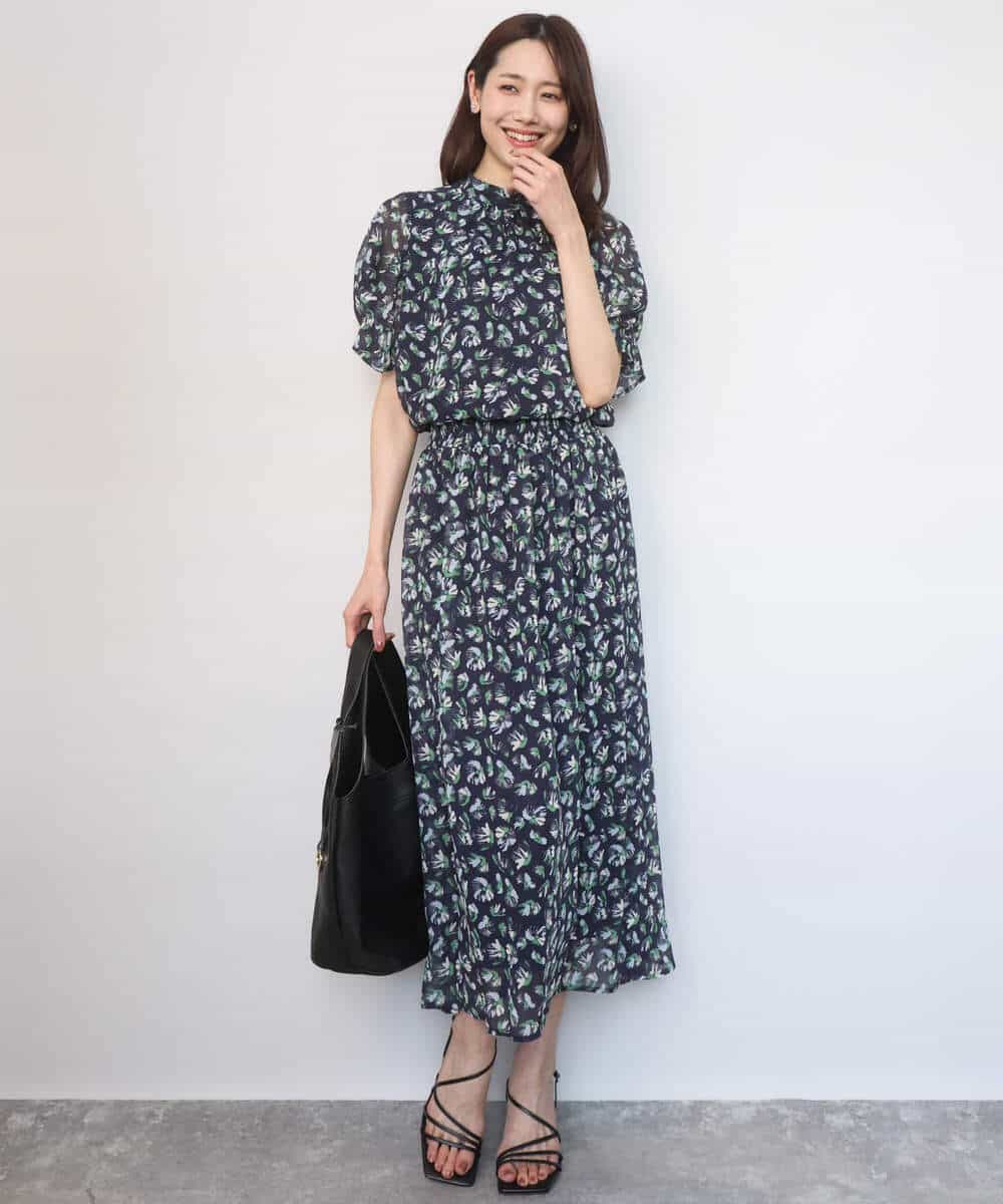 FKHGD05140 MK MICHEL KLEIN(MK ミッシェルクラン) [洗える]花柄シフォンスカート ネイビー