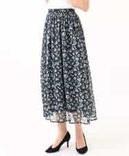 FKHGD05140 MK MICHEL KLEIN(MK ミッシェルクラン) [洗える]花柄シフォンスカート ネイビー