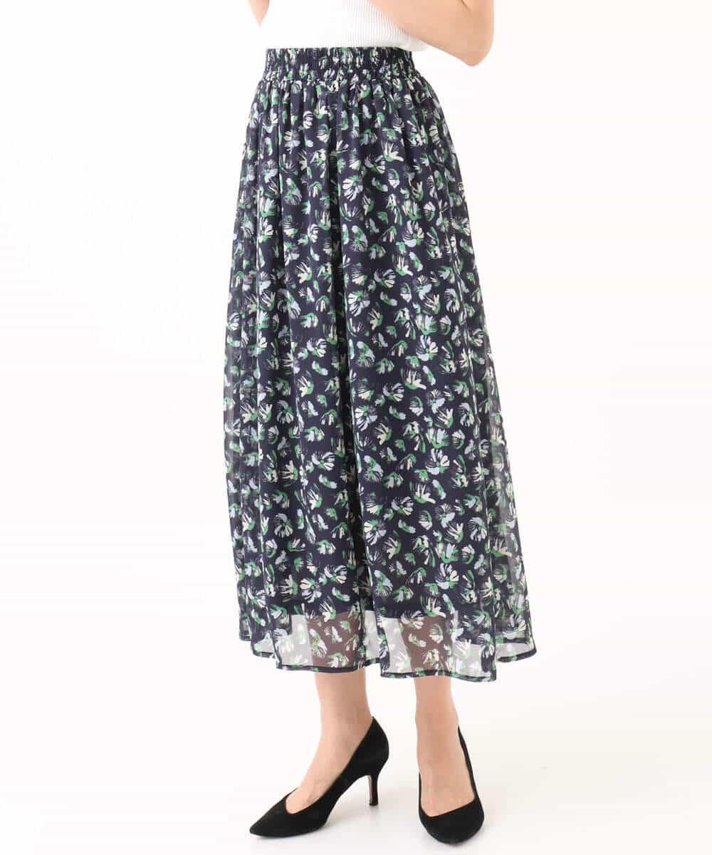 FKHGD05140 MK MICHEL KLEIN(MK ミッシェルクラン) [洗える]花柄シフォンスカート ネイビー