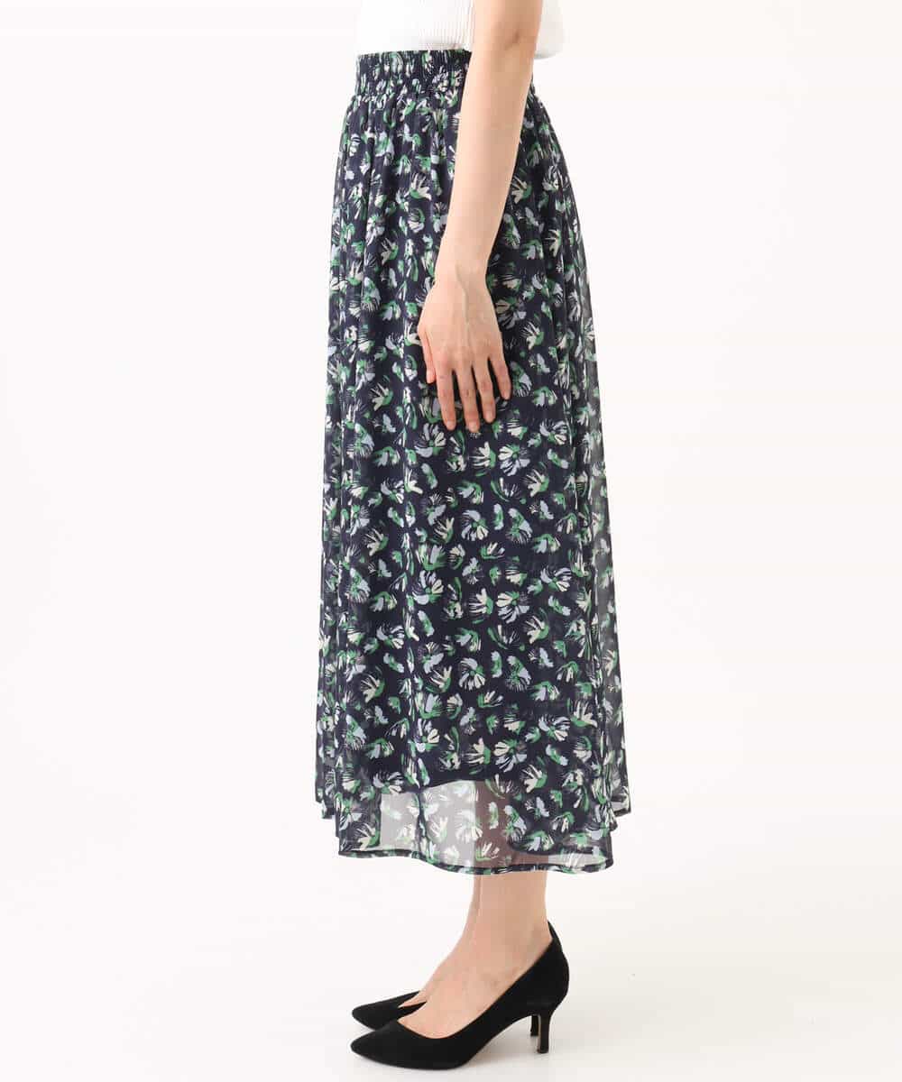 FKHGD05140 MK MICHEL KLEIN(MK ミッシェルクラン) [洗える]花柄シフォンスカート ネイビー