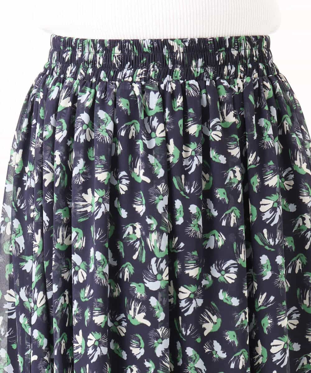 FKHGD05140 MK MICHEL KLEIN(MK ミッシェルクラン) [洗える]花柄シフォンスカート ネイビー