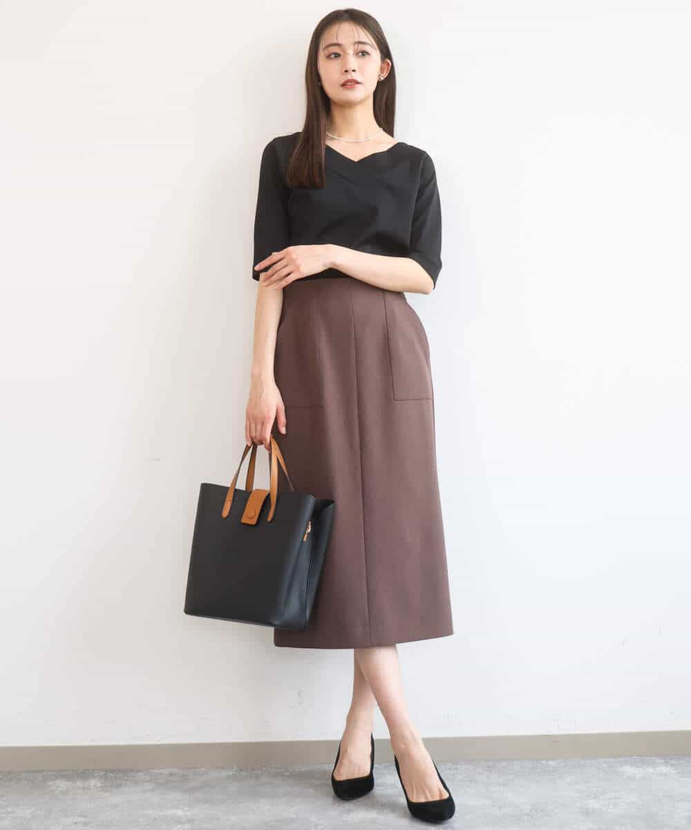 FKHGD40150 MK MICHEL KLEIN(MK ミッシェルクラン) [洗える]ポケットデザインストレッチタイトスカート ブラウン