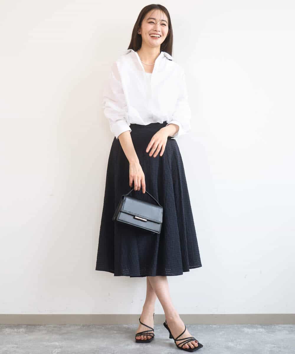 FKHGD45170 MK MICHEL KLEIN(MK ミッシェルクラン) [洗える]シアーチェック柄フレアスカート ライトグレー