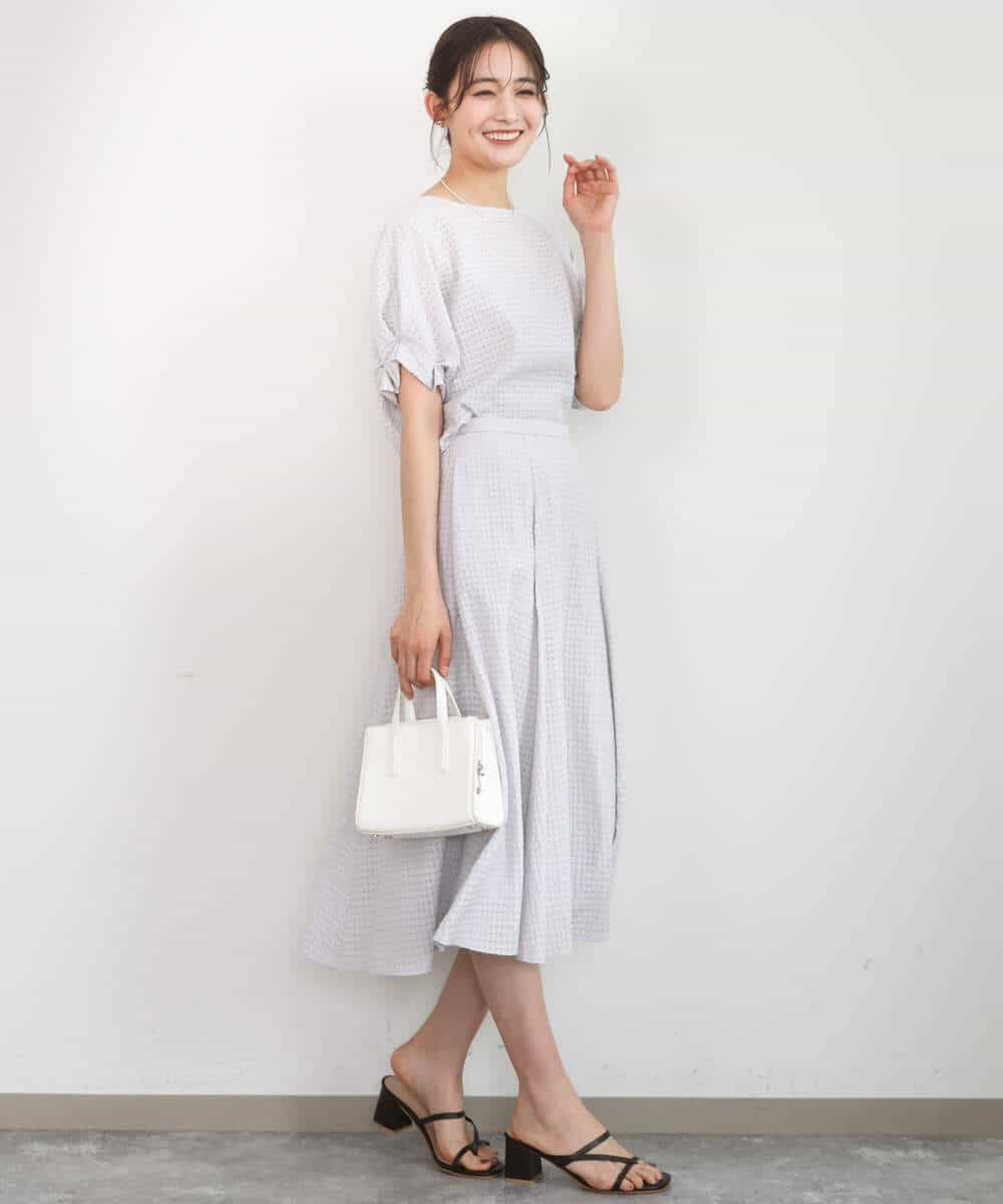 FKHGD45170 MK MICHEL KLEIN(MK ミッシェルクラン) [洗える]シアーチェック柄フレアスカート ライトグレー