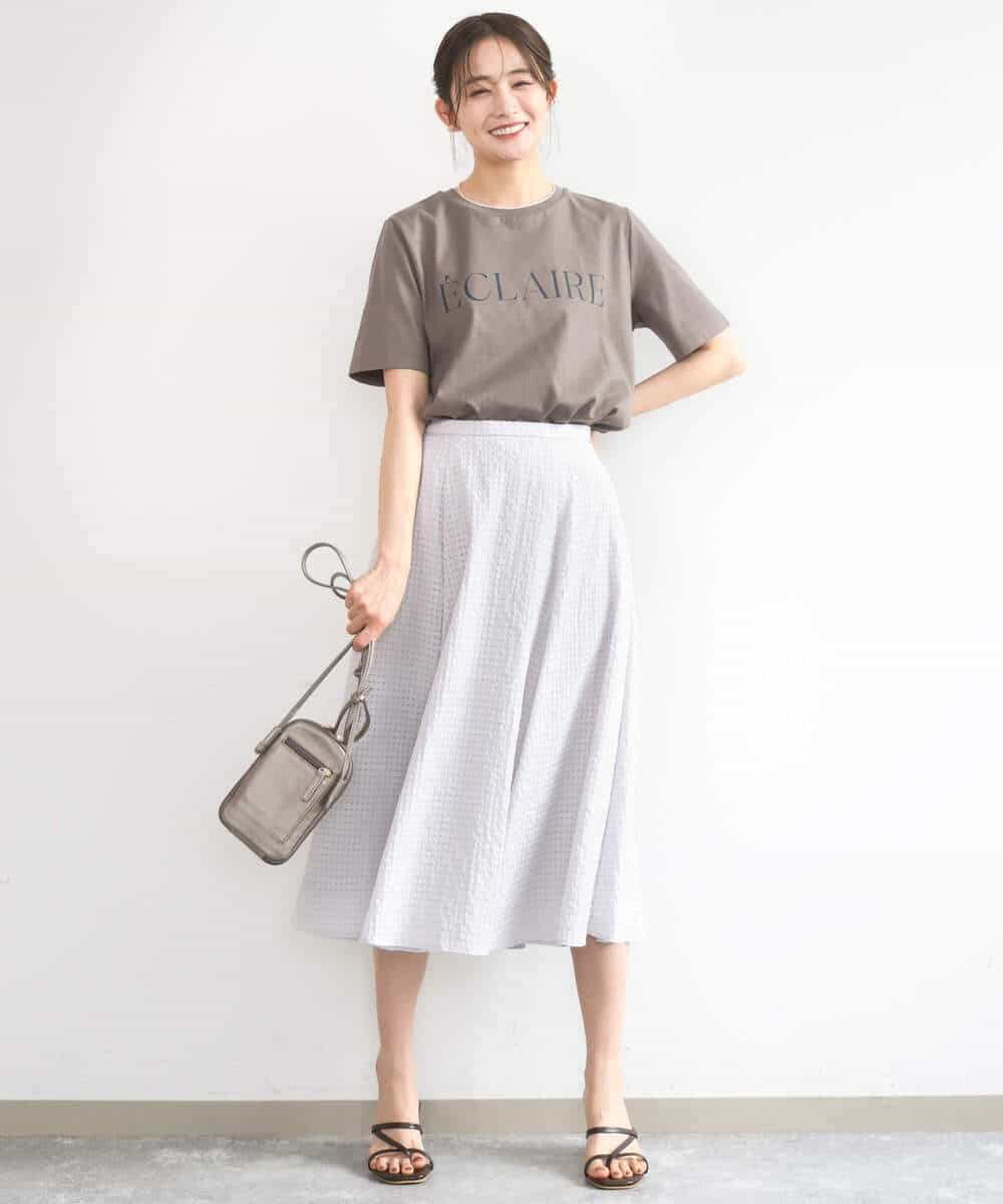 FKHGD45170 MK MICHEL KLEIN(MK ミッシェルクラン) [洗える]シアーチェック柄フレアスカート ライトグレー