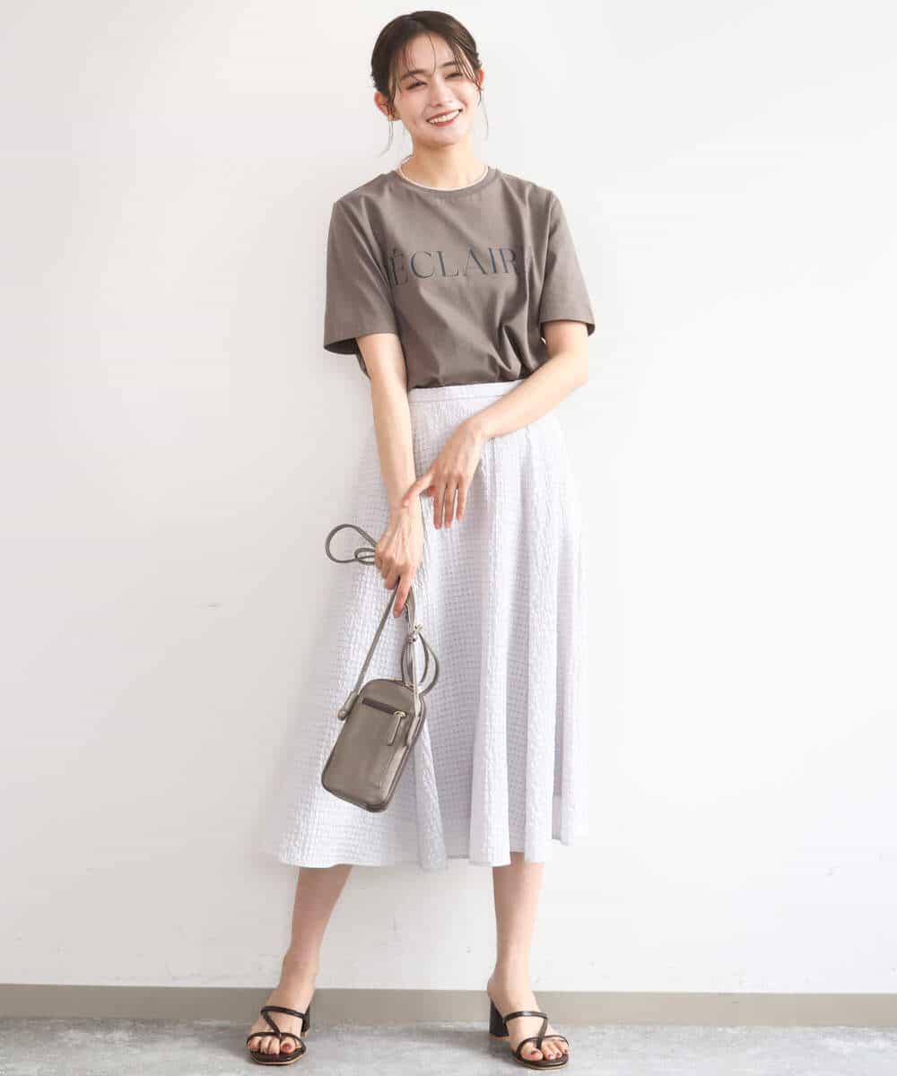 FKHGD45170 MK MICHEL KLEIN(MK ミッシェルクラン) [洗える]シアーチェック柄フレアスカート ライトグレー