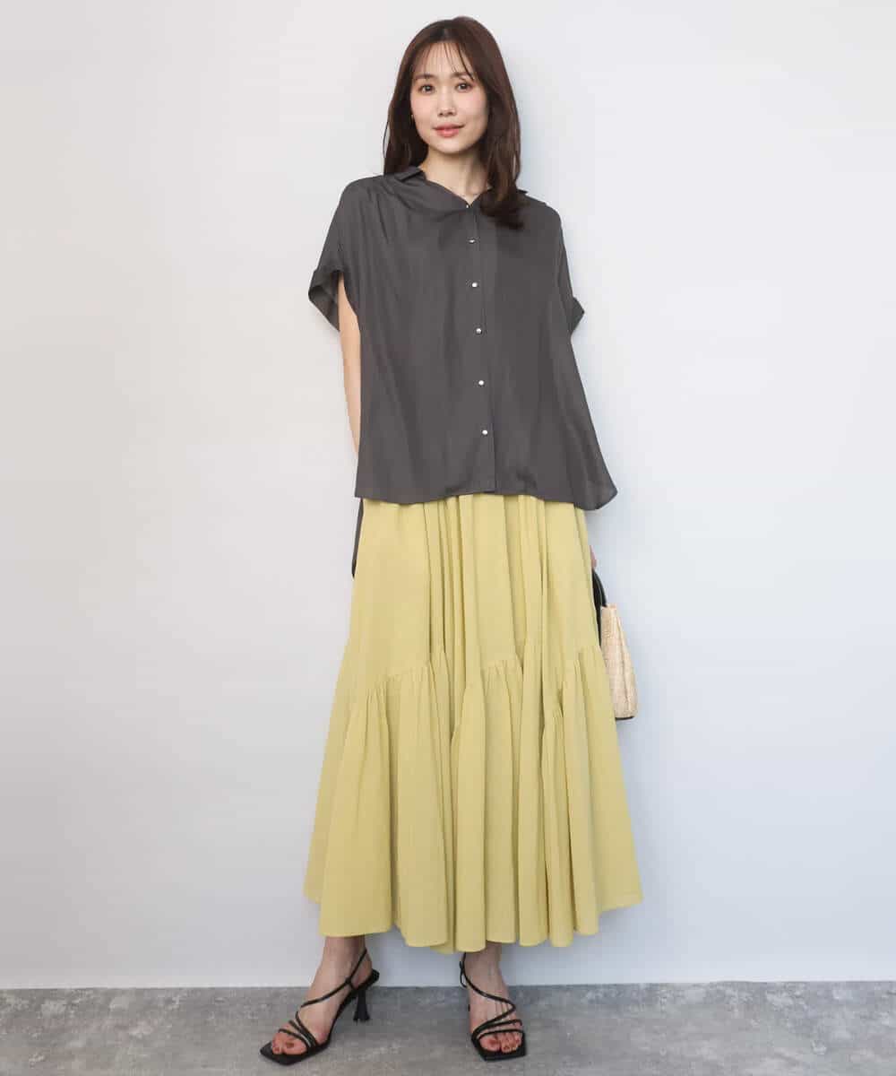FKHGD47170 MK MICHEL KLEIN(MK ミッシェルクラン) [洗える]コットンシフォンギャザースカート ダークグレー
