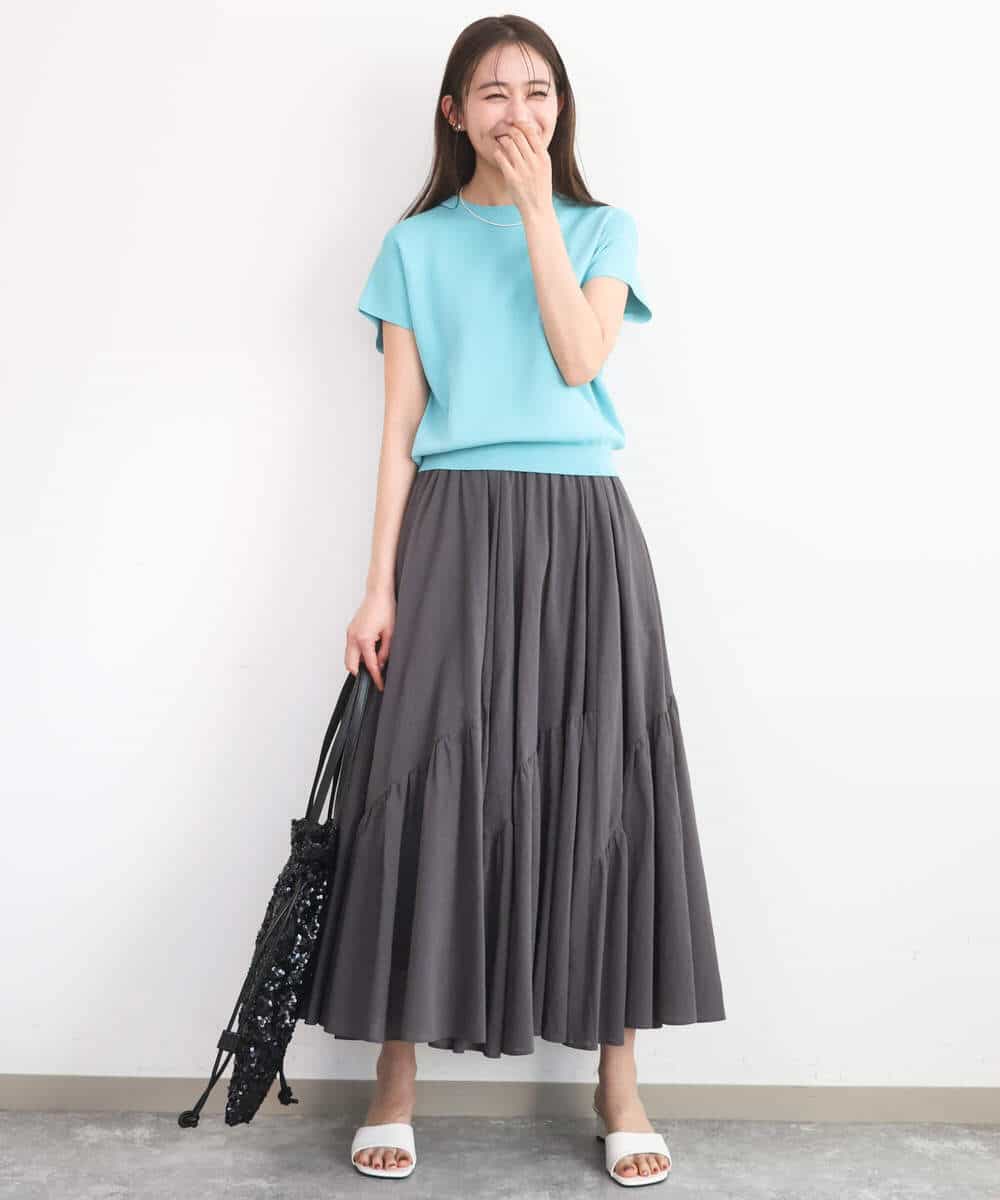 FKHGD47170 MK MICHEL KLEIN(MK ミッシェルクラン) [洗える]コットンシフォンギャザースカート ダークグレー