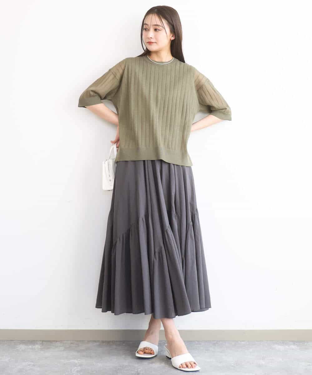 FKHGD47170 MK MICHEL KLEIN(MK ミッシェルクラン) [洗える]コットンシフォンギャザースカート ダークグレー