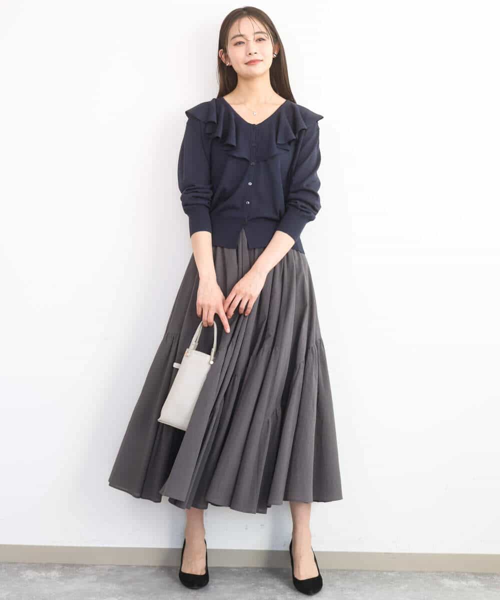 FKHGD47170 MK MICHEL KLEIN(MK ミッシェルクラン) [洗える]コットンシフォンギャザースカート ダークグレー