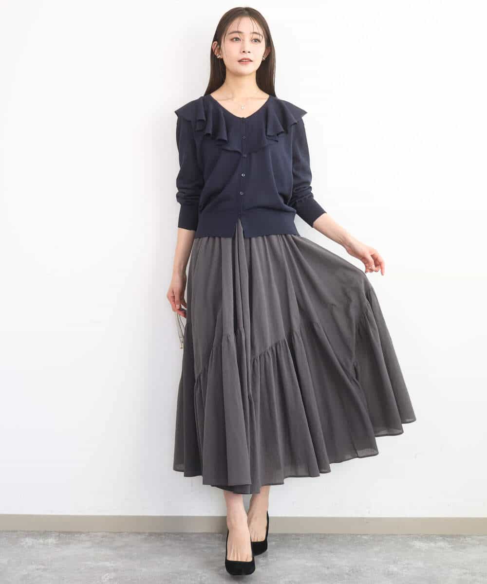 FKHGD47170 MK MICHEL KLEIN(MK ミッシェルクラン) [洗える]コットンシフォンギャザースカート ダークグレー